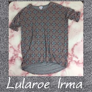 Lularoe Irma XS Tunic Geometric Floral Gray Red